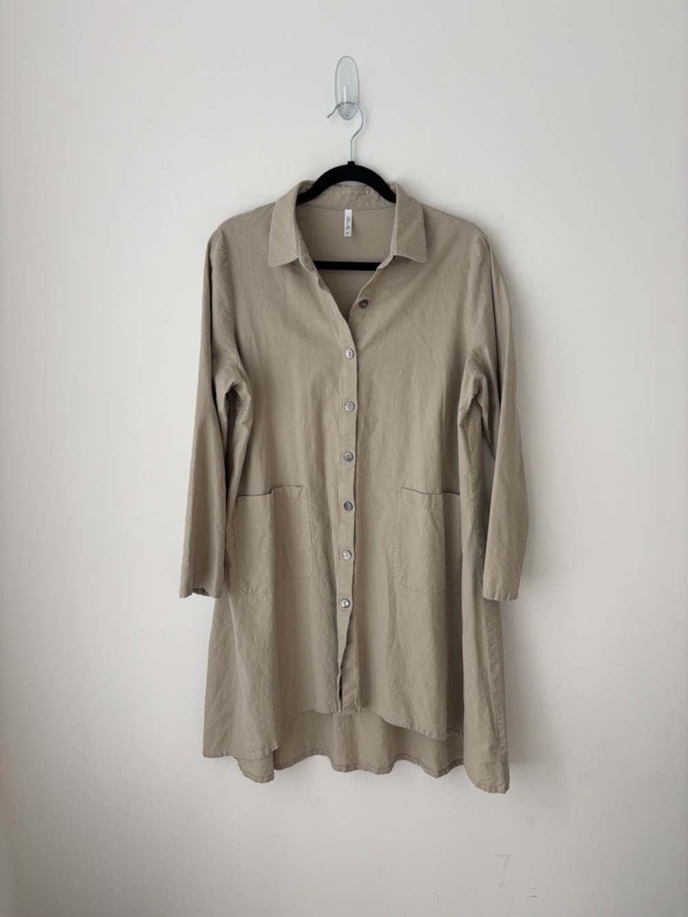 Blue Sky Clothing Linen Blend Shirt Dress Tunic Lagenlook Beige Oversized XL - Picture 2 of 11